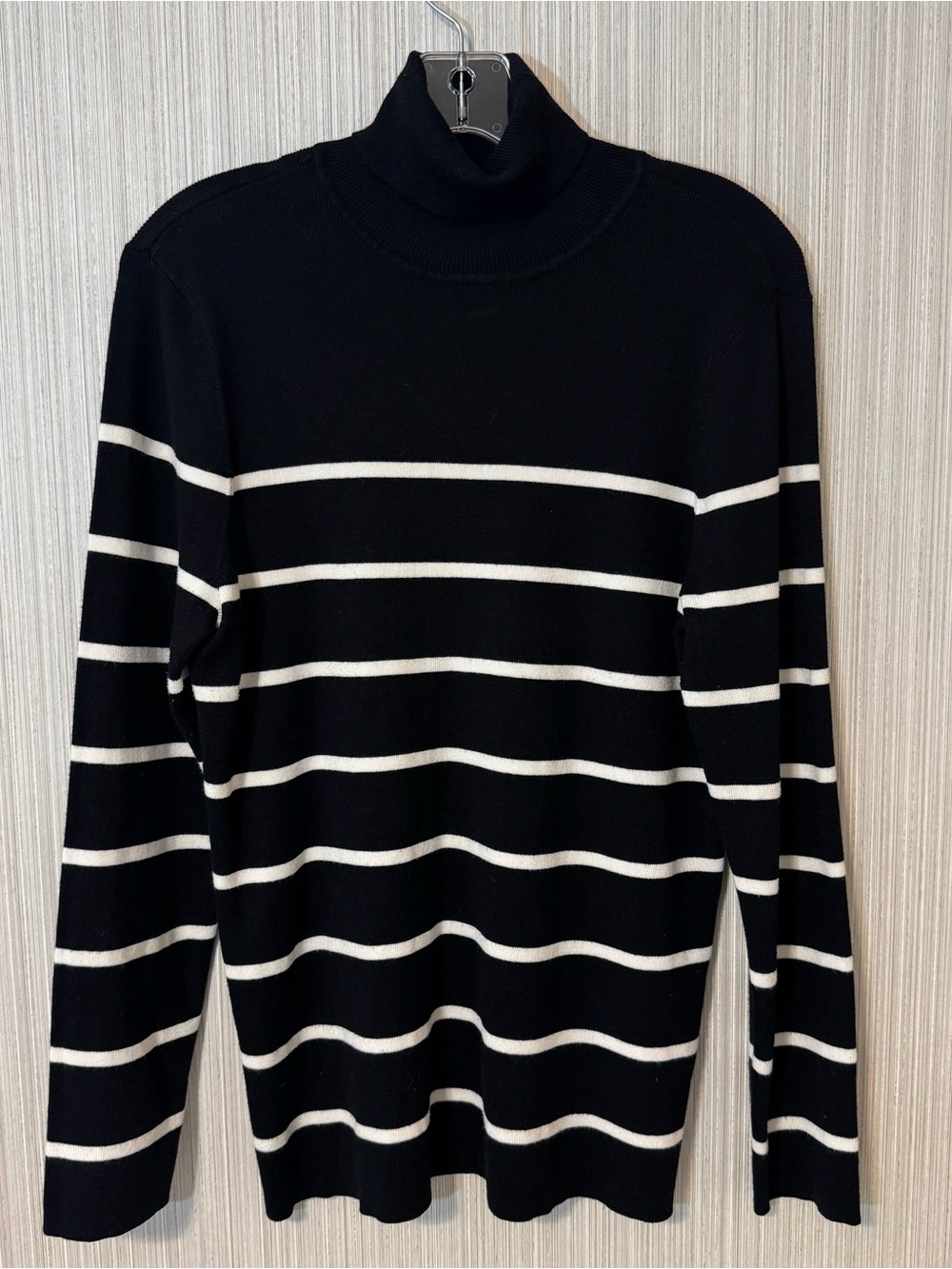 Chico’s Striped Black and White Turtleneck Sweater Large